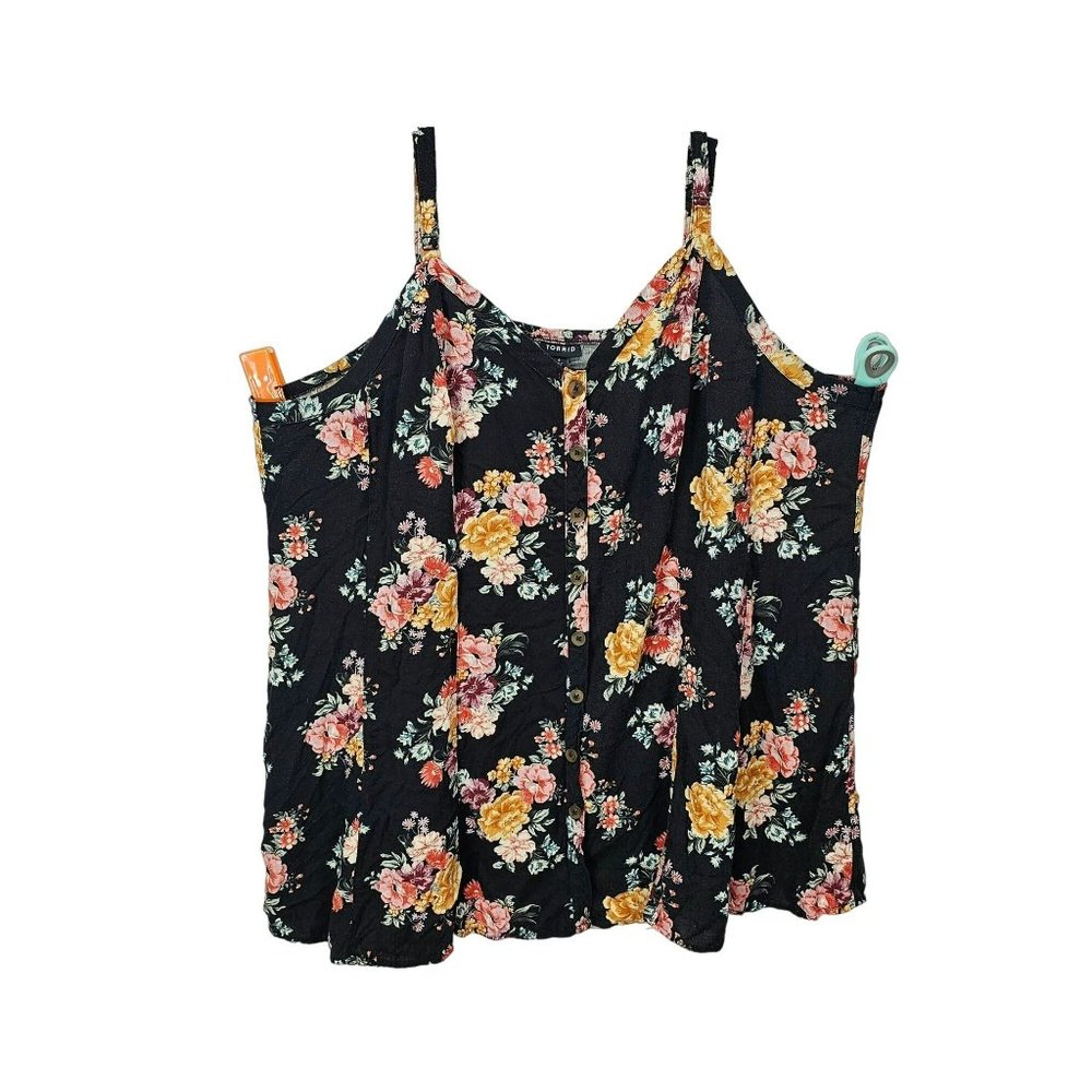 Torrid Black Floral Print Size 4 Women's Adjustable Strap Tank Top Cut Date 09/2